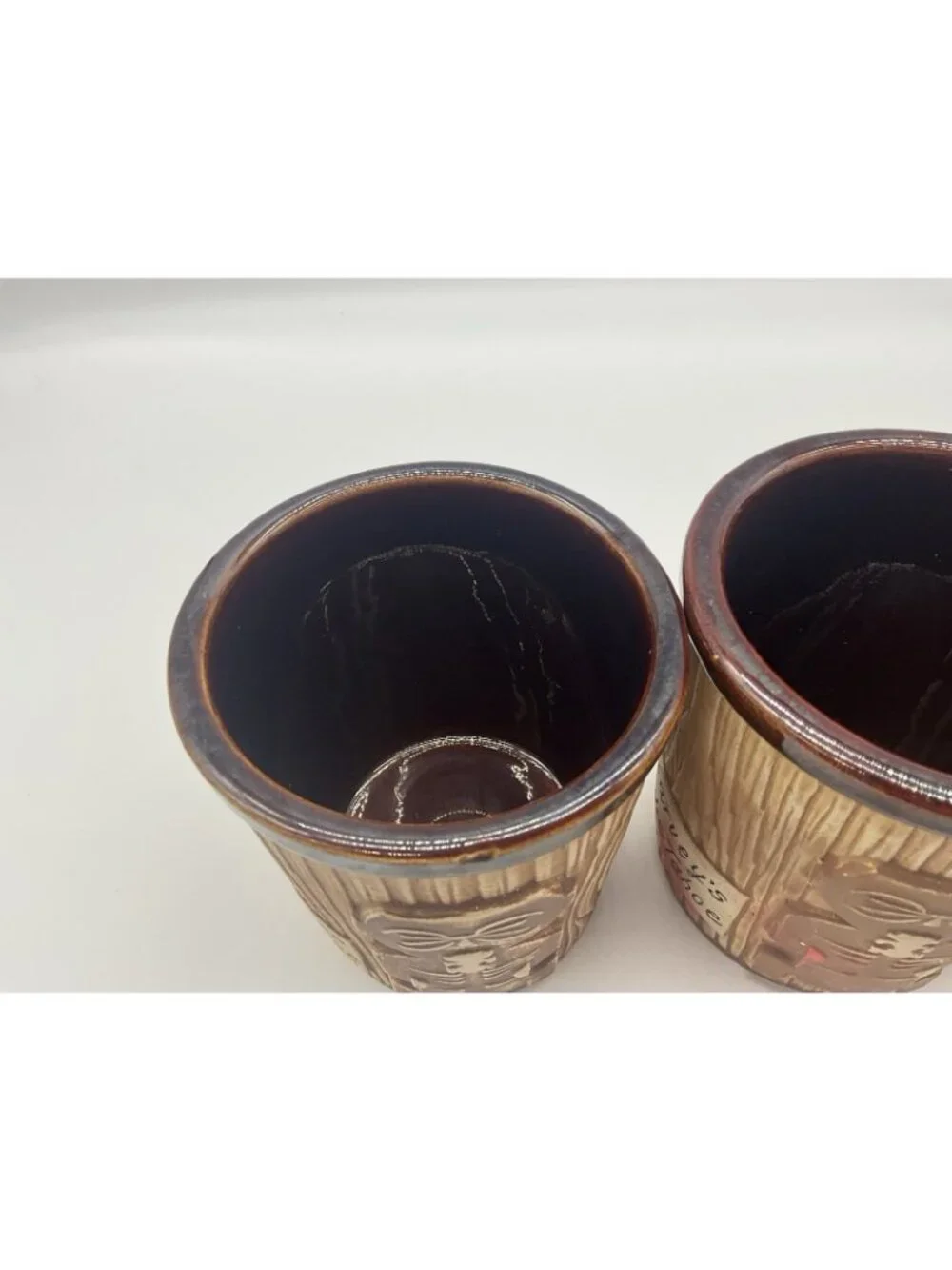 Harveys Lake Tahoe Vintage Tiki Mug Otagiri Brown Bucket Style Set of 4 Barware
